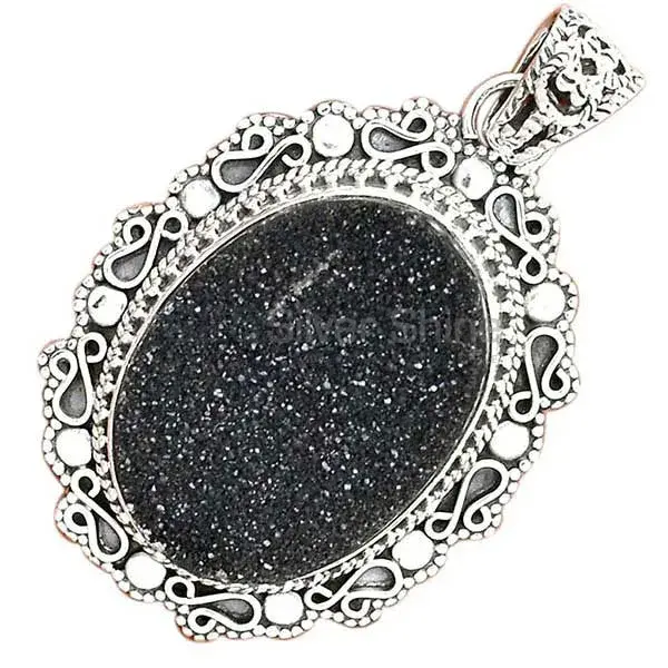 Black Aura Druzy Gemstone Handmade Pendants In Solid Sterling Silver Jewelry 925SP42-3_3
