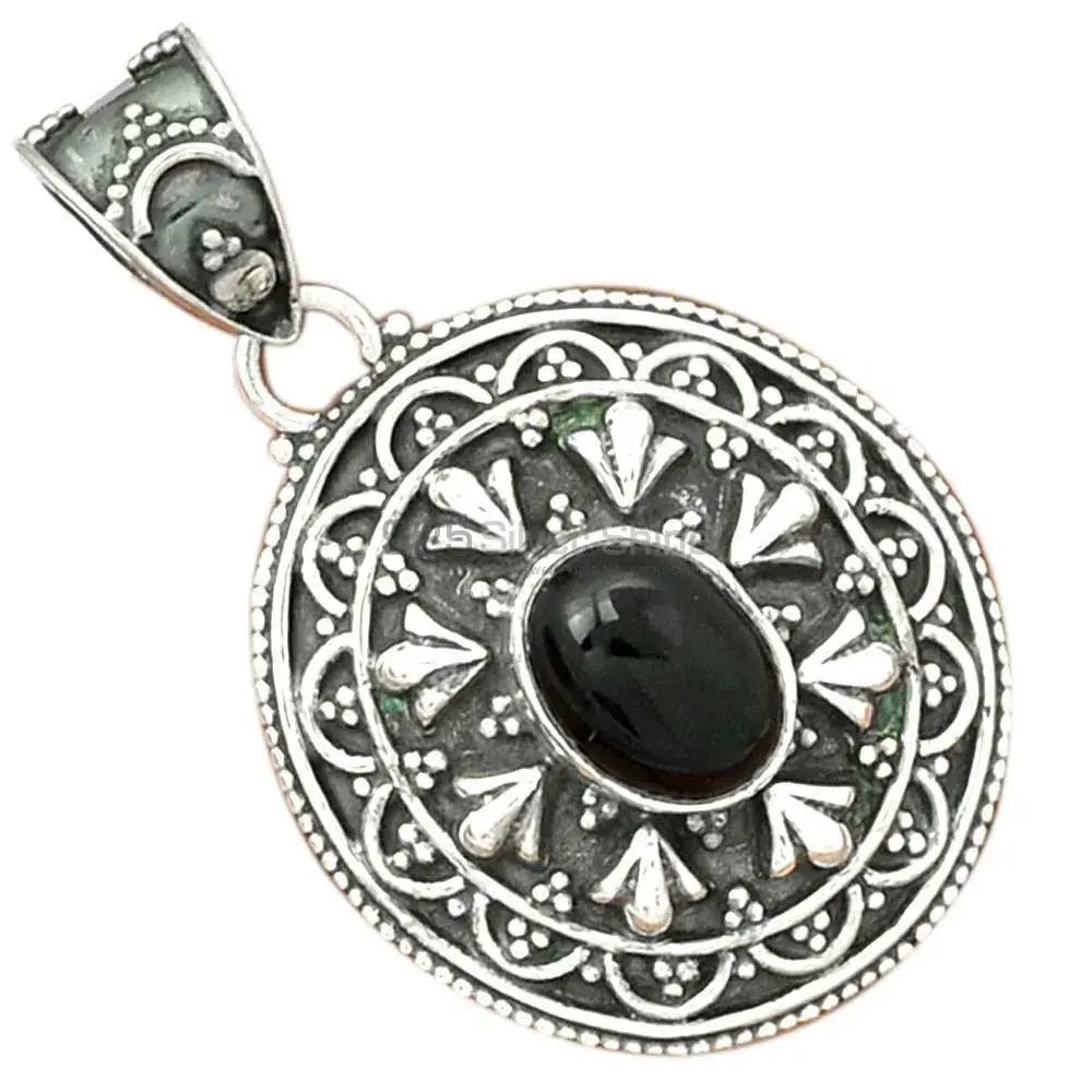 Black Onyx Gemstone Pendants In 925 Fine Silver Jewelry 925SP27-2_0