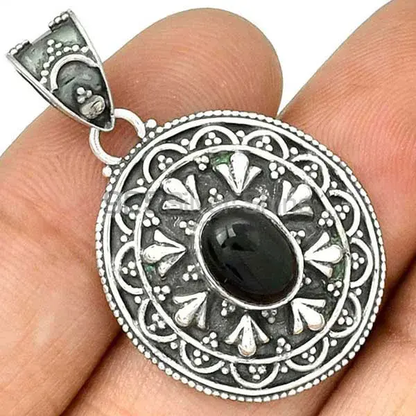 Black Onyx Gemstone Pendants In 925 Fine Silver Jewelry 925SP27-2_1