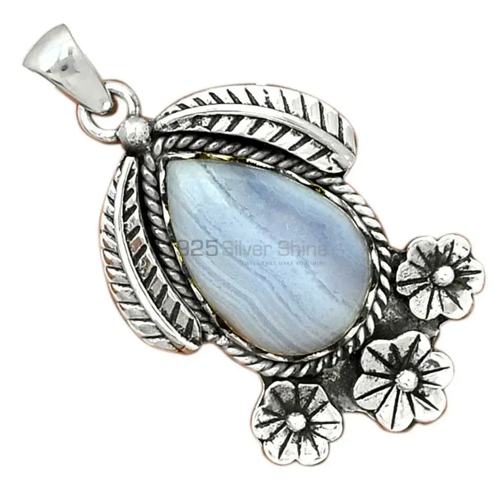 Best Quality Blue Lace Agate Gemstone Handmade Pendants In 925 Sterling Silver Jewelry 925SP091-4