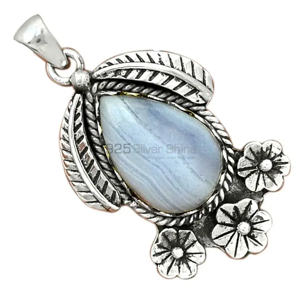 Blue Lace Agate Gemstone Handmade Pendants In 925 Sterling Silver Jewelry 925SP091-4_0