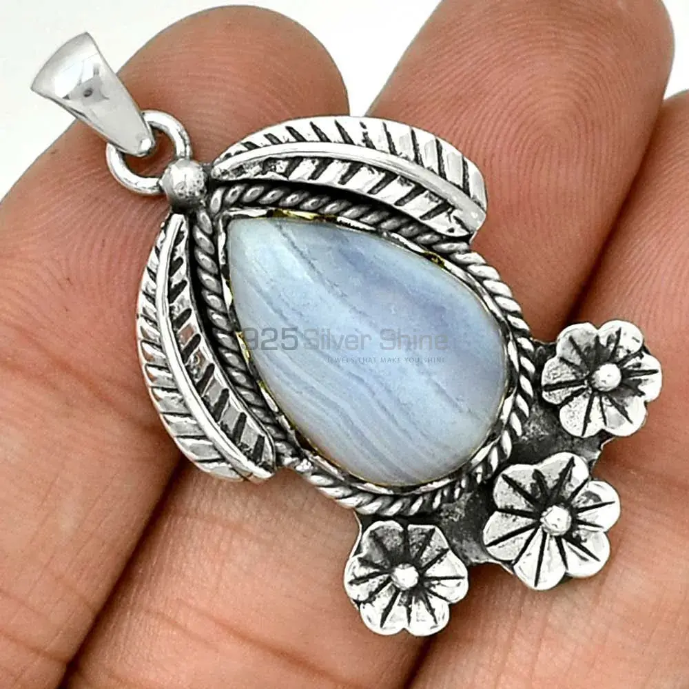 Blue Lace Agate Gemstone Handmade Pendants In 925 Sterling Silver Jewelry 925SP091-4_1