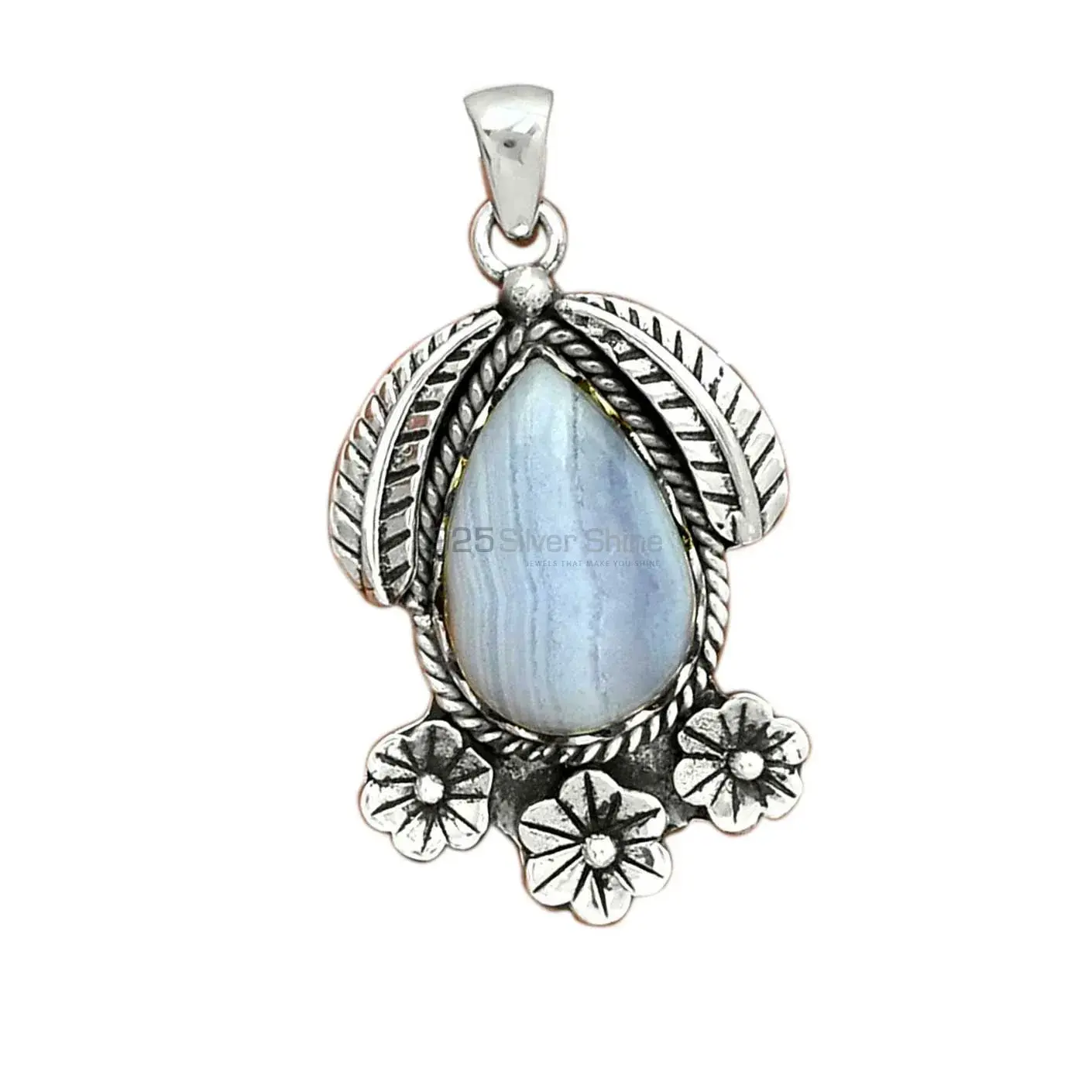 Best Quality Blue Lace Agate Gemstone Handmade Pendants In 925 Sterling Silver Jewelry 925SP091-4_1