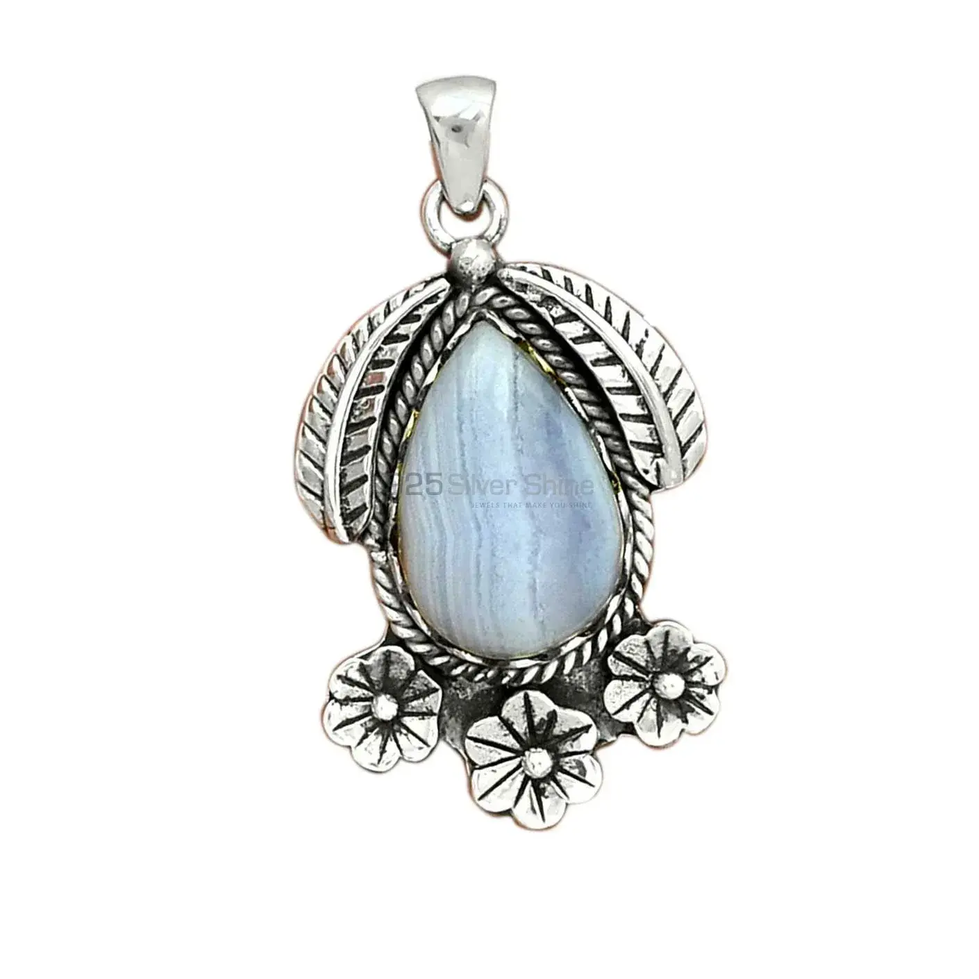 Blue Lace Agate Gemstone Handmade Pendants In 925 Sterling Silver Jewelry 925SP091-4_2