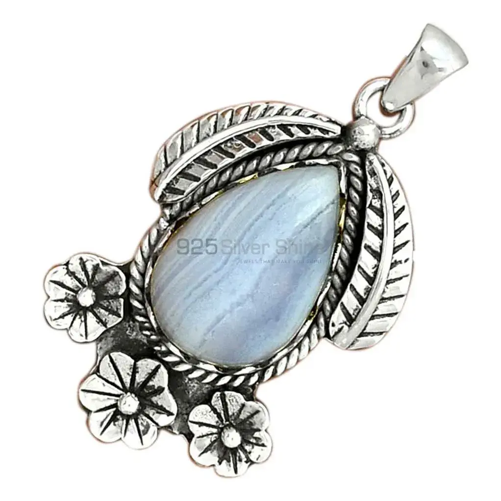 Blue Lace Agate Gemstone Handmade Pendants In 925 Sterling Silver Jewelry 925SP091-4_3