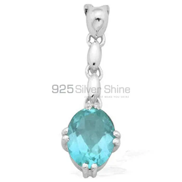 Blue Topaz Gemstone Handmade Pendants In 925 Sterling Silver Jewelry 925SP1601