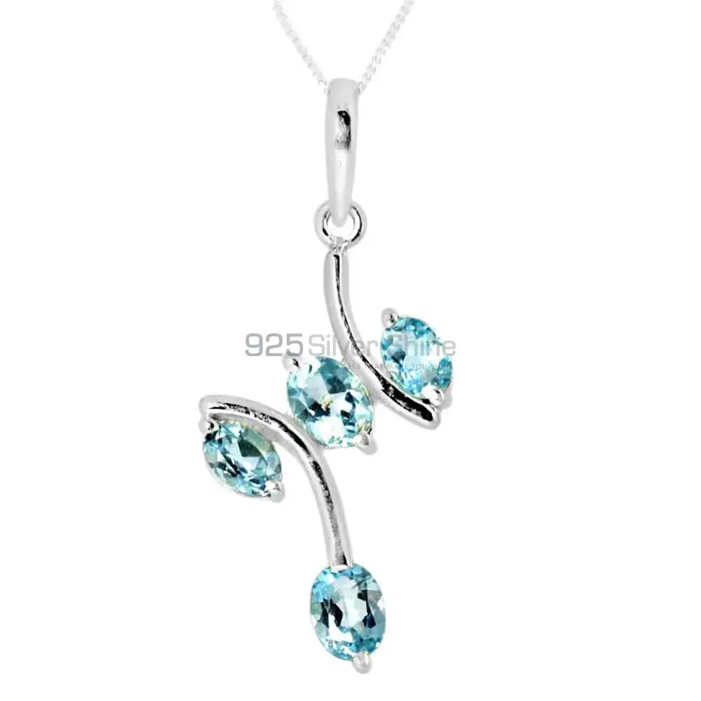 Best Quality Blue Topaz Gemstone Handmade Pendants In 925 Sterling Silver Jewelry 925SP243-3