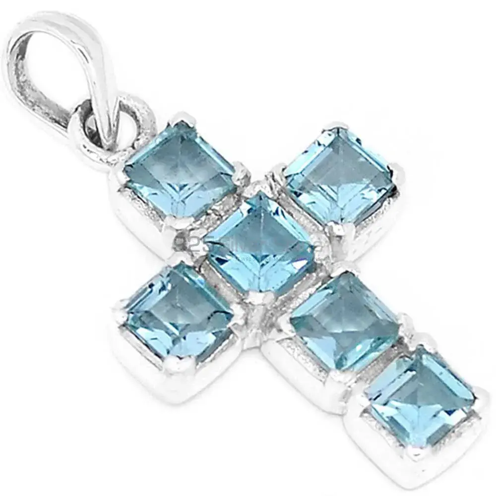 Best Quality Blue Topaz Gemstone Handmade Pendants In 925 Sterling Silver Jewelry 925SSP349