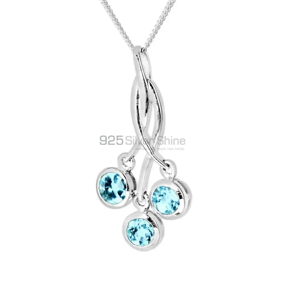 Blue Topaz Gemstone Handmade Pendants In Solid Sterling Silver Jewelry 925SP227-3_0