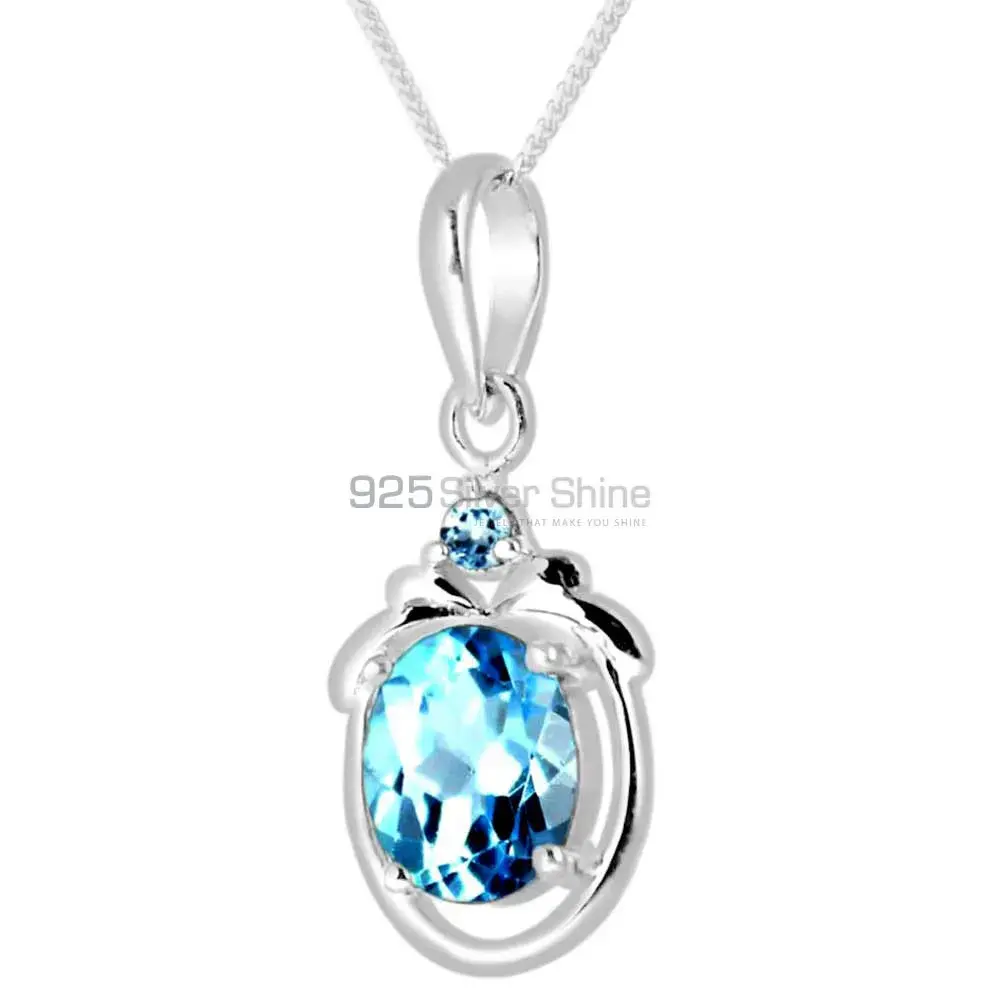 Best Quality Blue Topaz Gemstone Handmade Pendants In Solid Sterling Silver Jewelry 925SP259-3