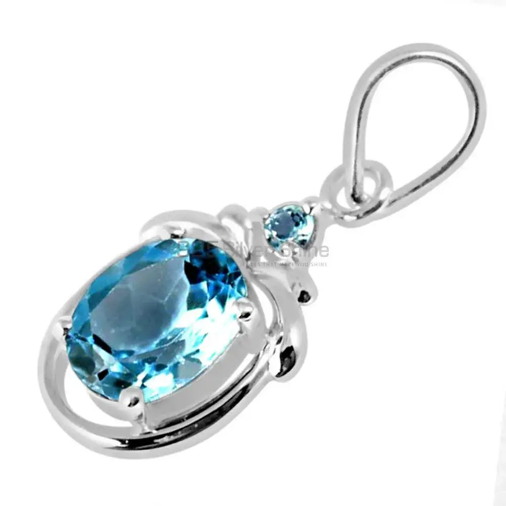 Blue Topaz Gemstone Handmade Pendants In Solid Sterling Silver Jewelry 925SP259-3_1