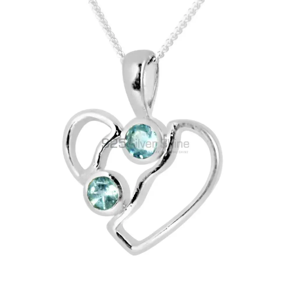 Blue Topaz Gemstone Handmade Pendants In Solid Sterling Silver Jewelry 925SP266-7_0