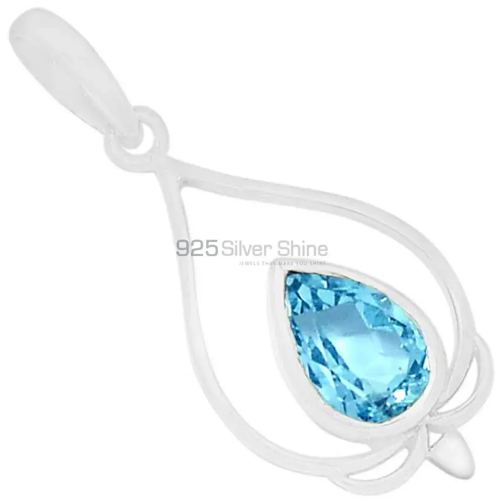 Best Quality Blue Topaz Gemstone Pendants Suppliers In 925 Fine Silver Jewelry 925SP274-2