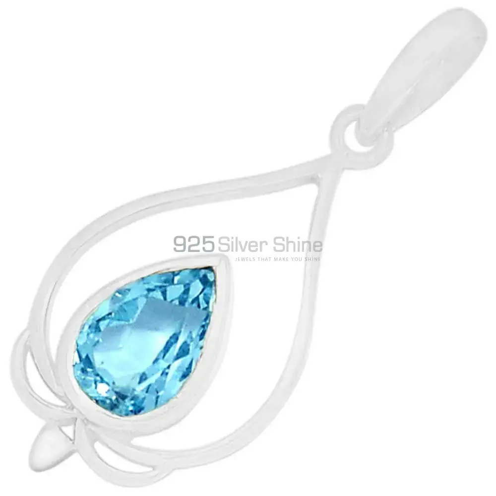 Best Quality Blue Topaz Gemstone Pendants Suppliers In 925 Fine Silver Jewelry 925SP274-2_0