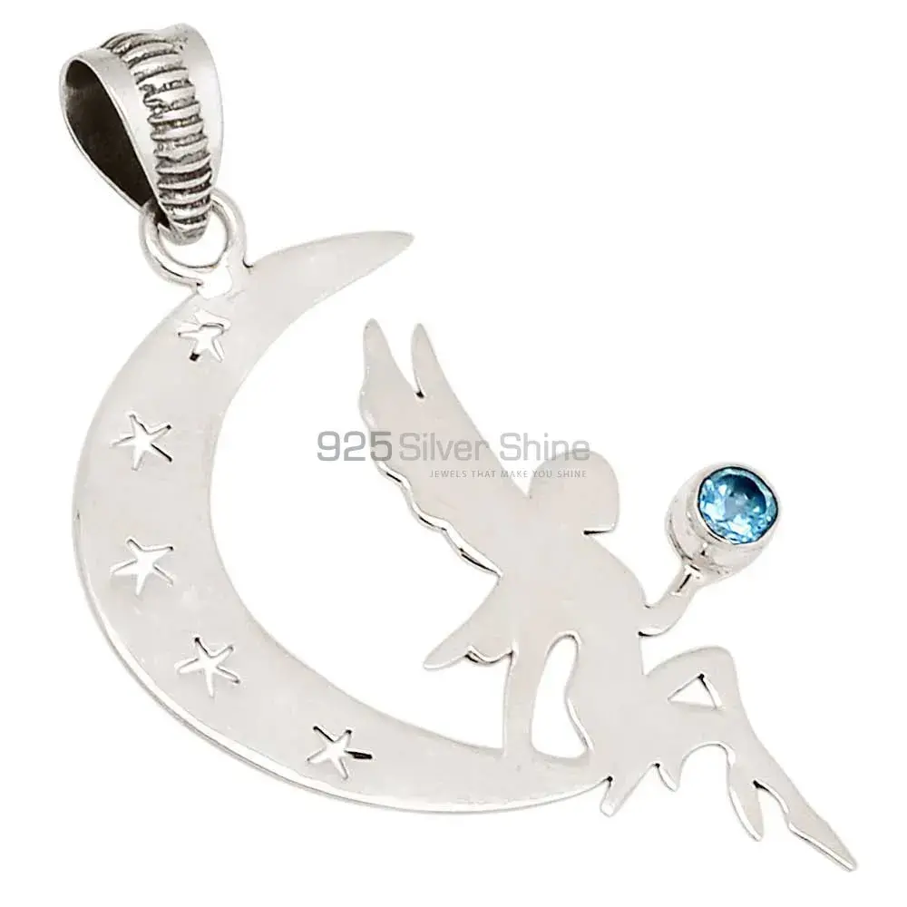 Best Quality Fine Sterling Silver Pendants Wholesaler In Blue Topaz Gemstone Jewelry 925SP114-1