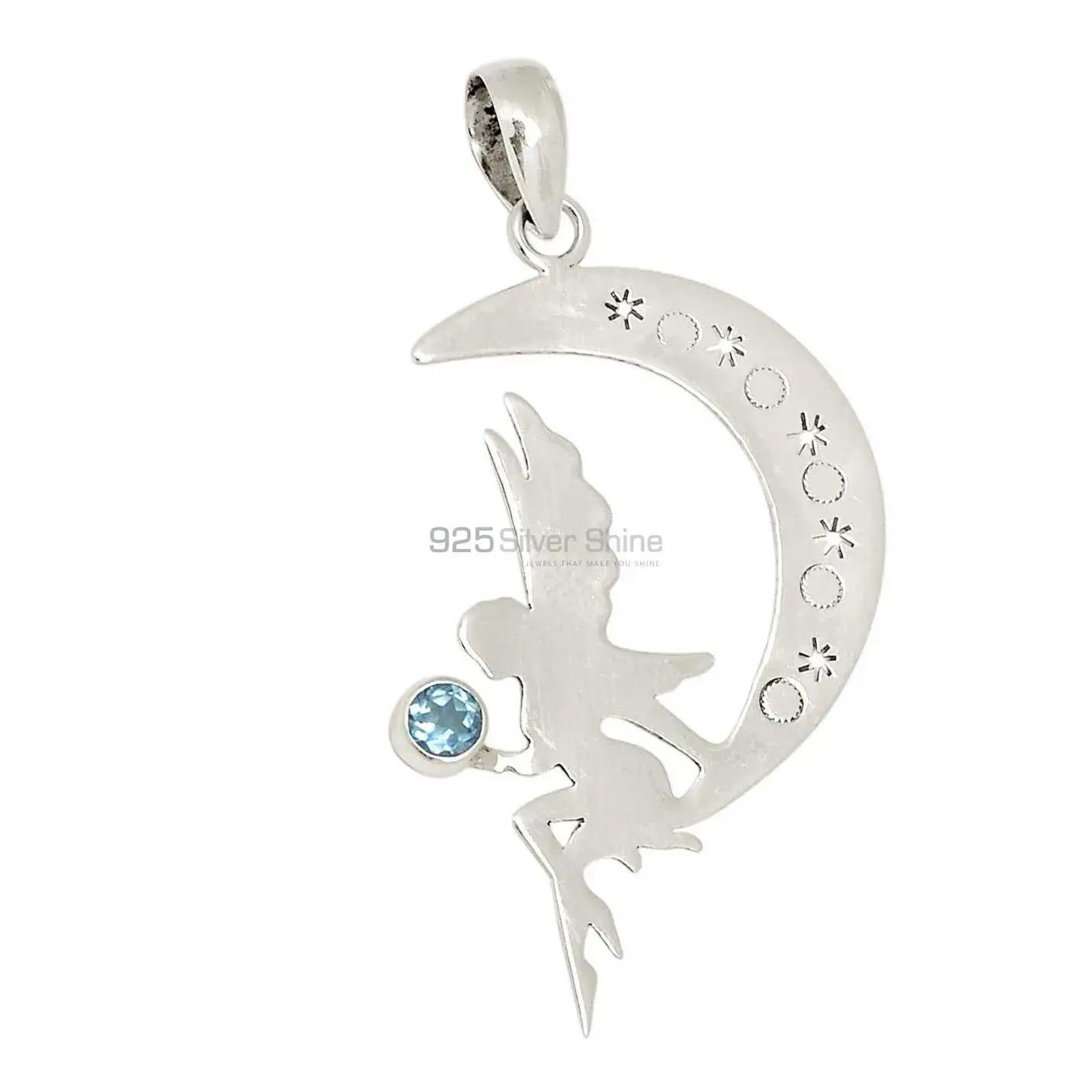 Fine Sterling Silver Pendants In Blue Topaz Gemstone Jewelry 925SP114-1_1