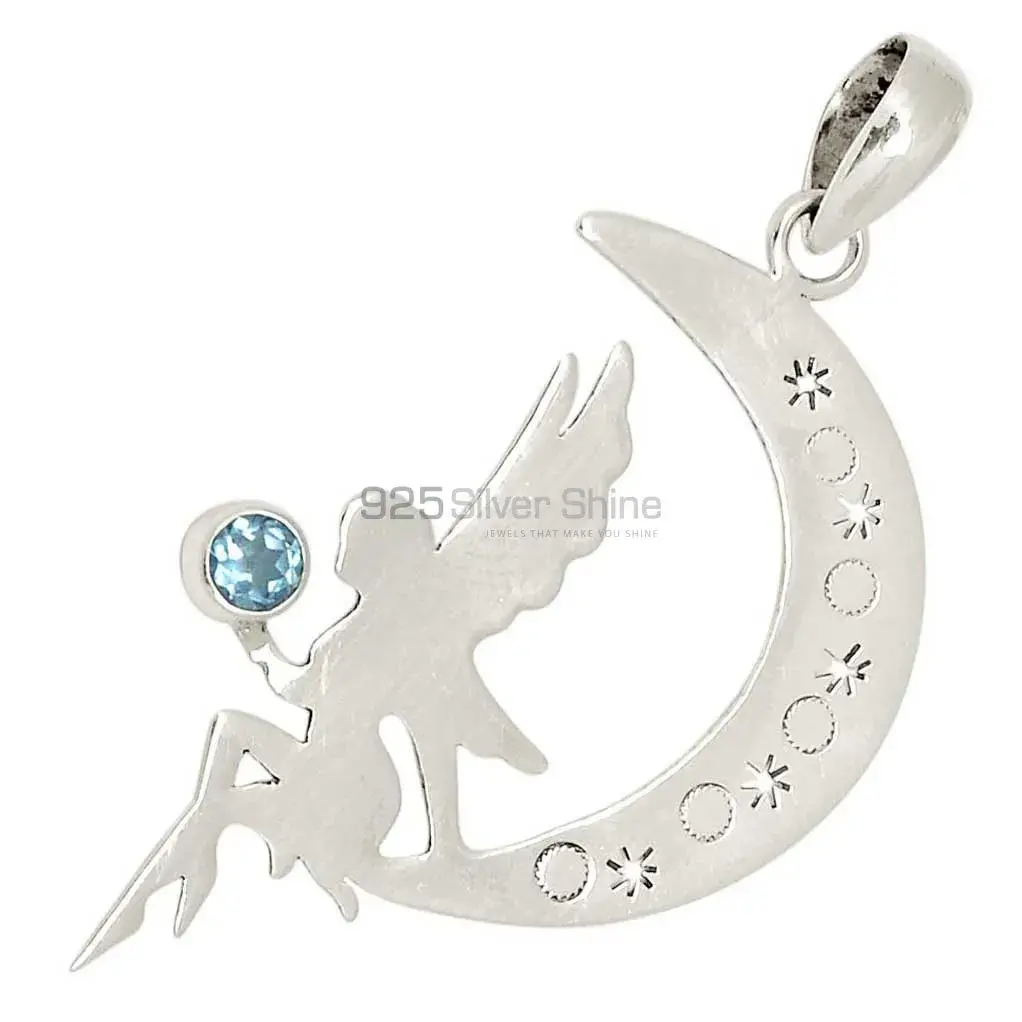 Fine Sterling Silver Pendants In Blue Topaz Gemstone Jewelry 925SP114-1_2