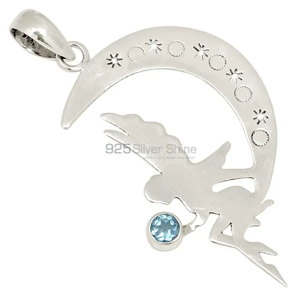 Fine Sterling Silver Pendants In Blue Topaz Gemstone Jewelry 925SP114-1_3