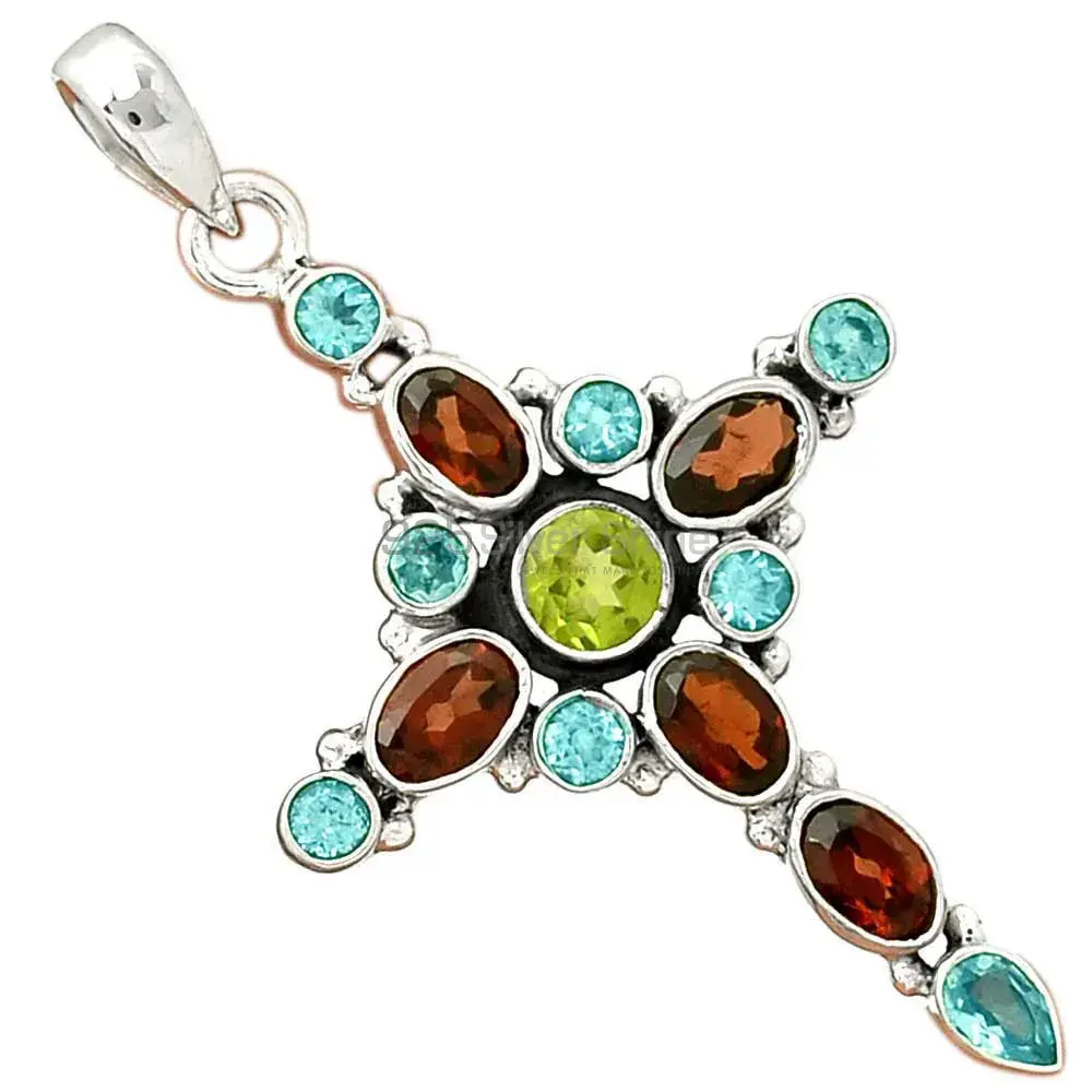 Best Quality Fine Sterling Silver Pendants Wholesaler In Multi Gemstone Jewelry 925SP077-1