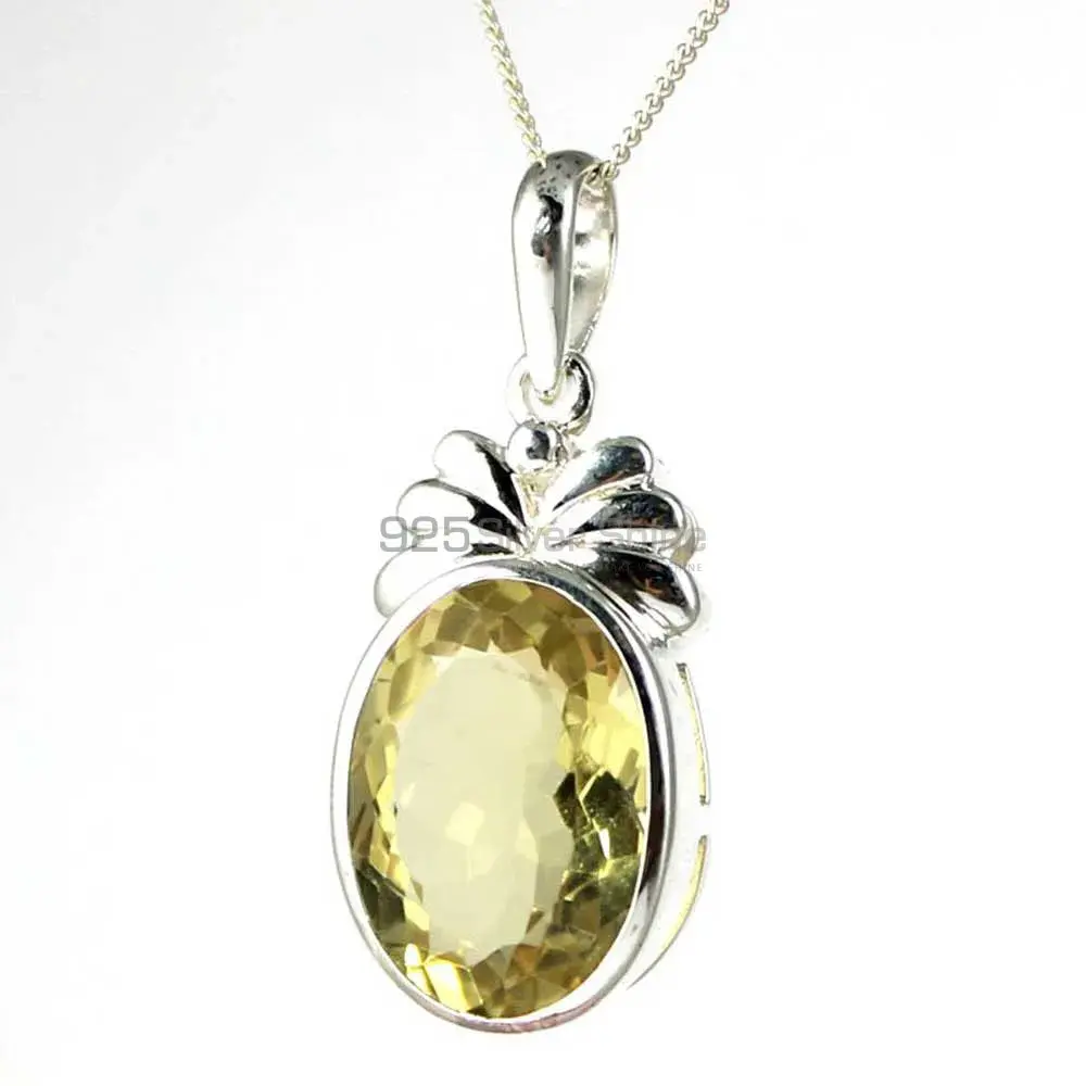 Best Quality Lemon Quartz Gemstone Pendants Wholesaler In Fine Sterling Silver Jewelry 925SP236-4