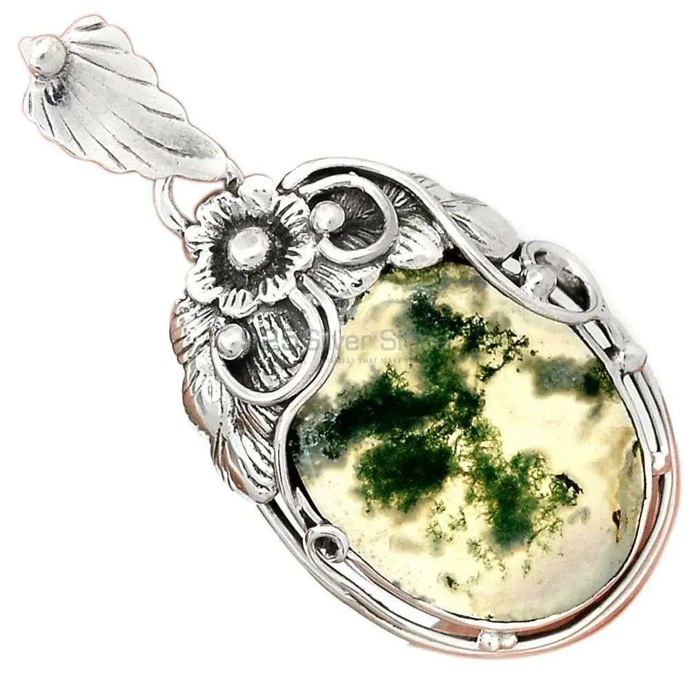 Moos Agate Gemstone Pendants In Fine Sterling Silver Jewelry 925SP44