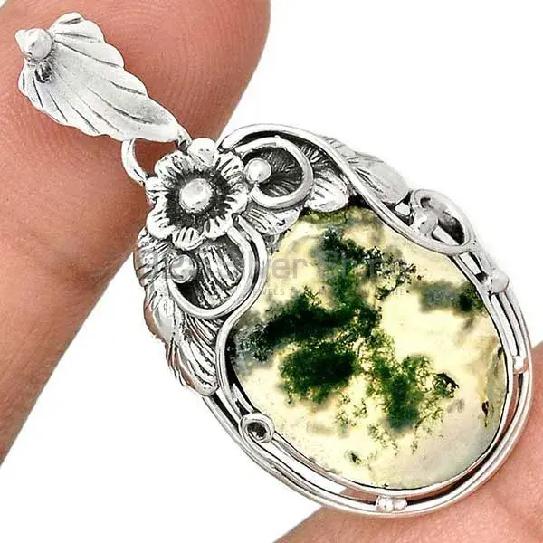Moos Agate Gemstone Pendants In Fine Sterling Silver Jewelry 925SP44_0