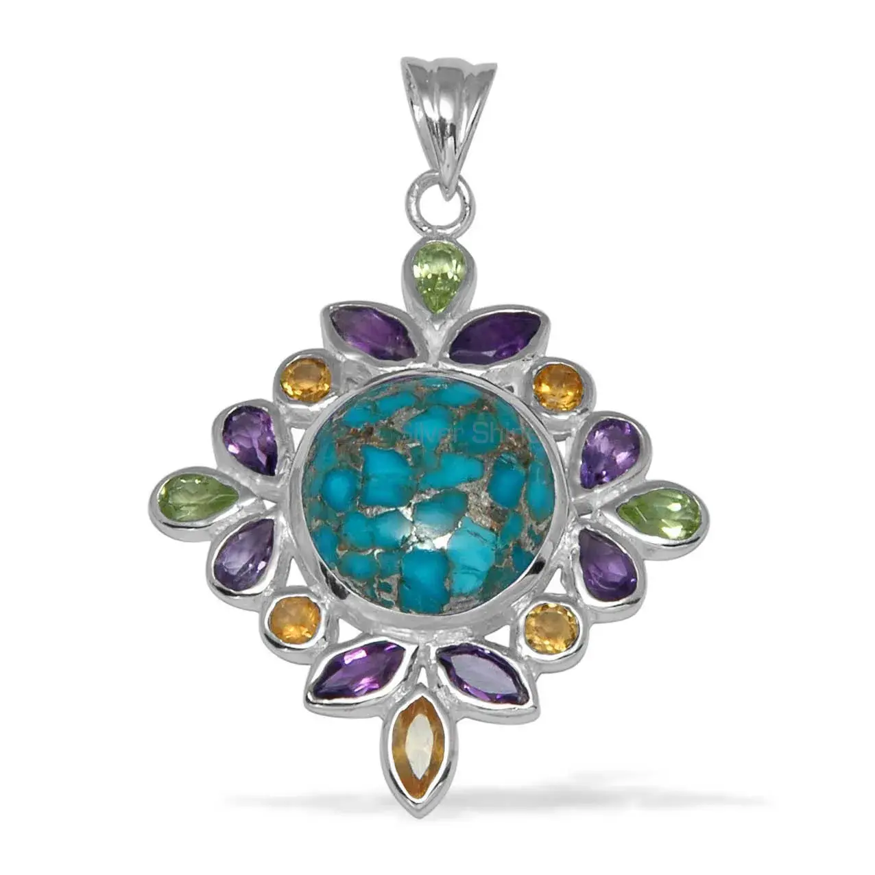 Multi Gemstone Pendants In 925 Fine Silver Jewelry 925SP1450_0