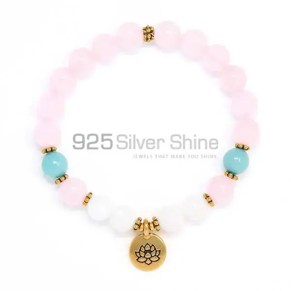 Best Quality Natural Loose Rose Quartz Gemstone Beads Bracelets 925BB201