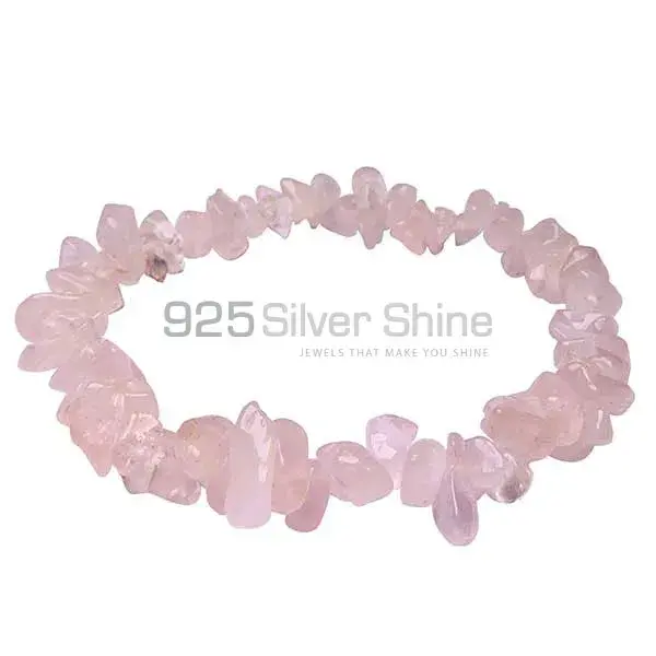 Natural Rose Quartz Uncut Gemstone Beads Bracelets 925BB204