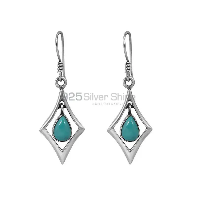 Best Quality Natural Turquoise Gemstone Earring In Solid Silver Jewelry 925SE38