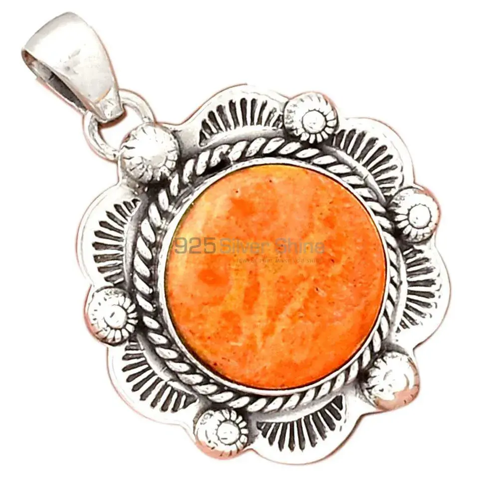 Orange Calcite Gemstone Handmade Pendants In 925 Sterling Silver Jewelry 925SP080-3_0