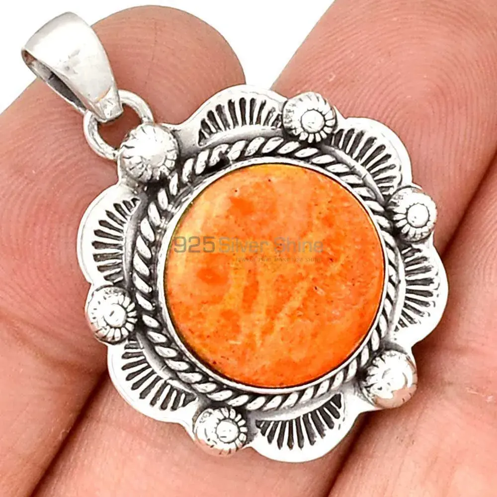Orange Calcite Gemstone Handmade Pendants In 925 Sterling Silver Jewelry 925SP080-3_1