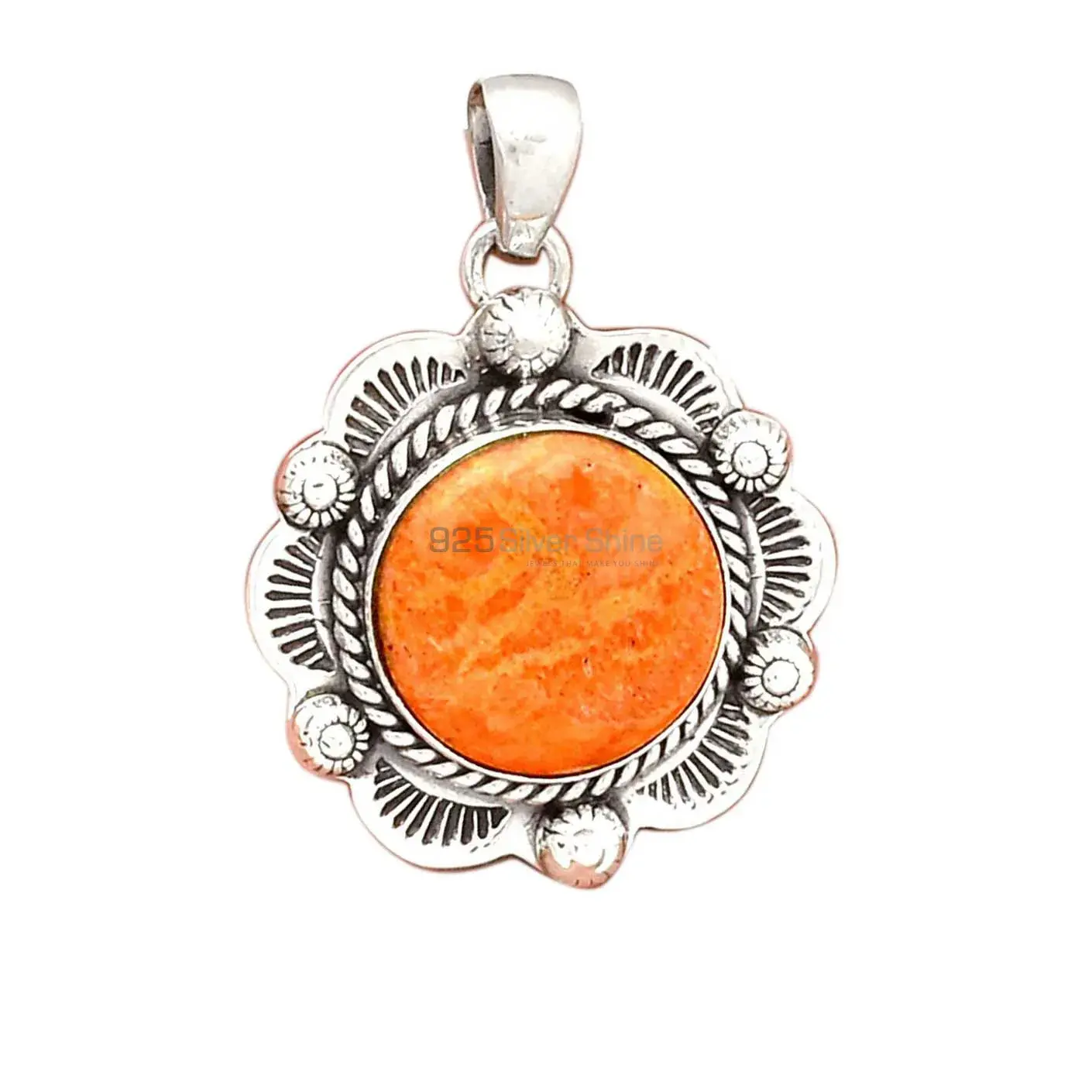 Orange Calcite Gemstone Handmade Pendants In 925 Sterling Silver Jewelry 925SP080-3_2