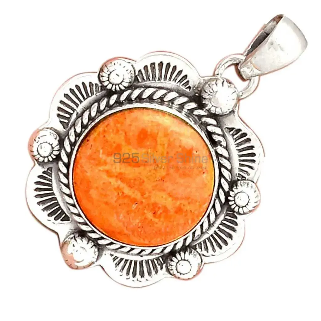 Orange Calcite Gemstone Handmade Pendants In 925 Sterling Silver Jewelry 925SP080-3_3