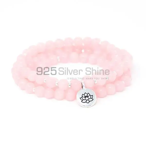 Best Quality Semi Precious Rose Quartz Gemstone Beads Bracelets 925BB203