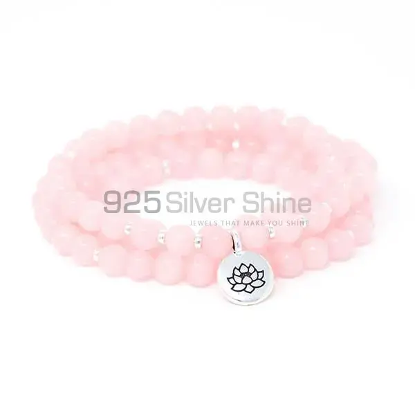 Semi Precious Rose Quartz Gemstone Beads Bracelets 925BB203