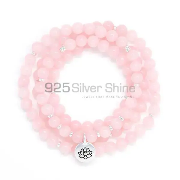 Semi Precious Rose Quartz Gemstone Beads Bracelets 925BB203_0