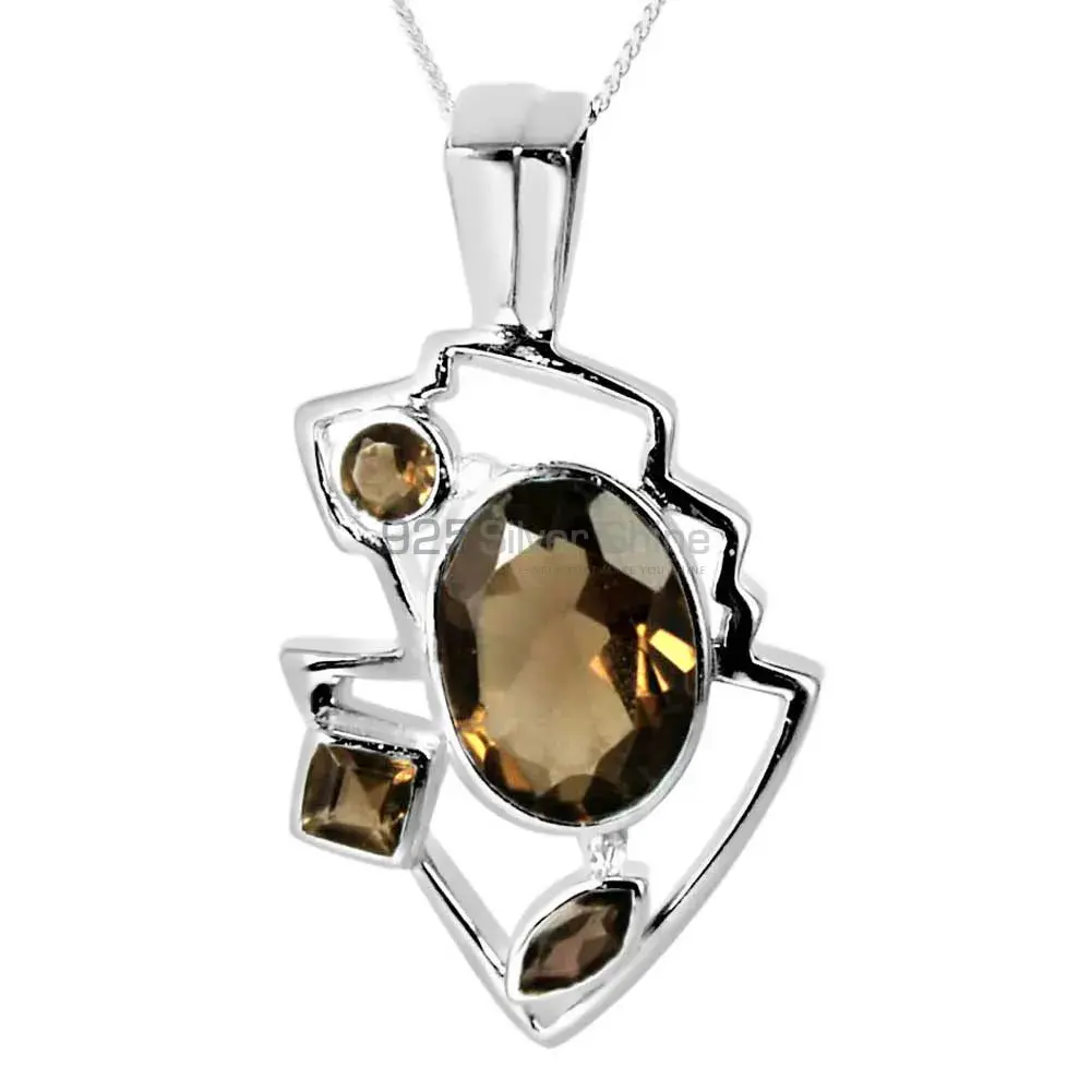 Best Quality Smokey Gemstone Pendants Suppliers In 925 Fine Silver Jewelry 925SP234-3