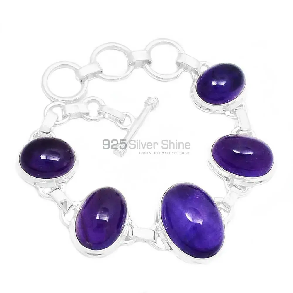 Best Quality Solid Sterling Silver Handmade Bracelets In Amethyst Gemstone Jewelry 925SB258-1