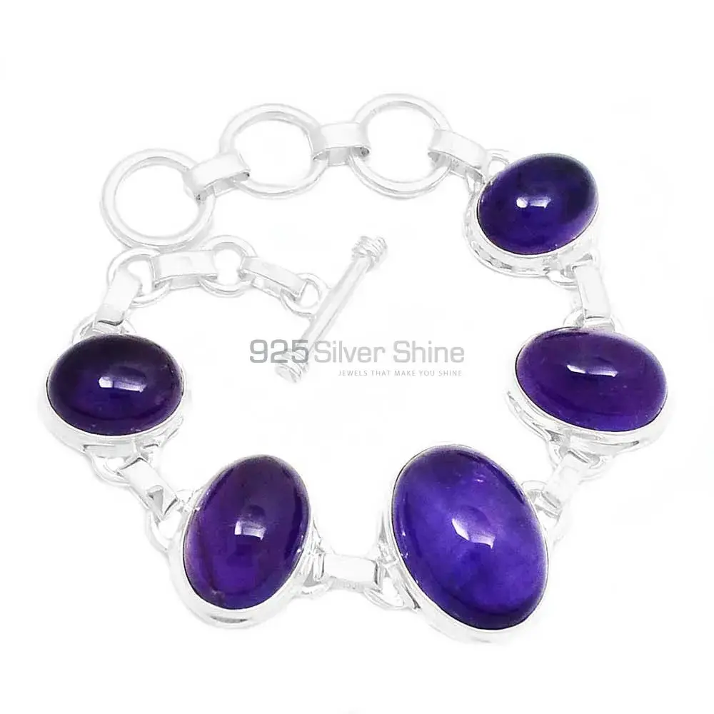 Solid Sterling Silver Handmade Bracelets In Amethyst Gemstone Jewelry 925SB258-1