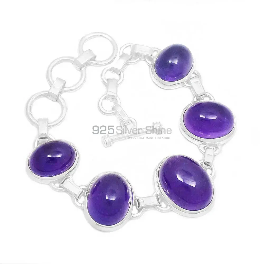 Solid Sterling Silver Handmade Bracelets In Amethyst Gemstone Jewelry 925SB258-1_0