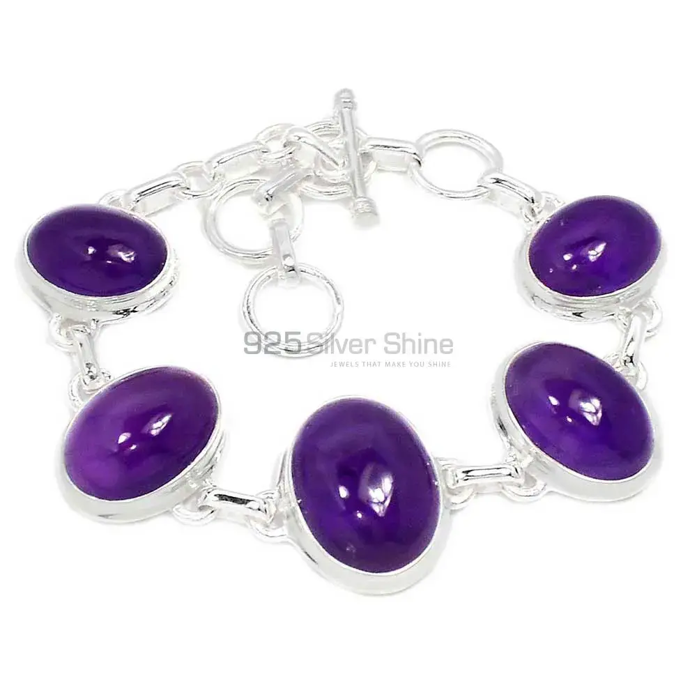 Solid Sterling Silver Handmade Bracelets In Amethyst Gemstone Jewelry 925SB258-1_1