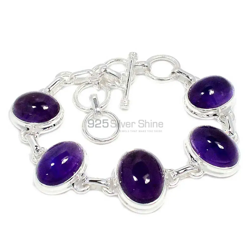 Solid Sterling Silver Handmade Bracelets In Amethyst Gemstone Jewelry 925SB258-1_2
