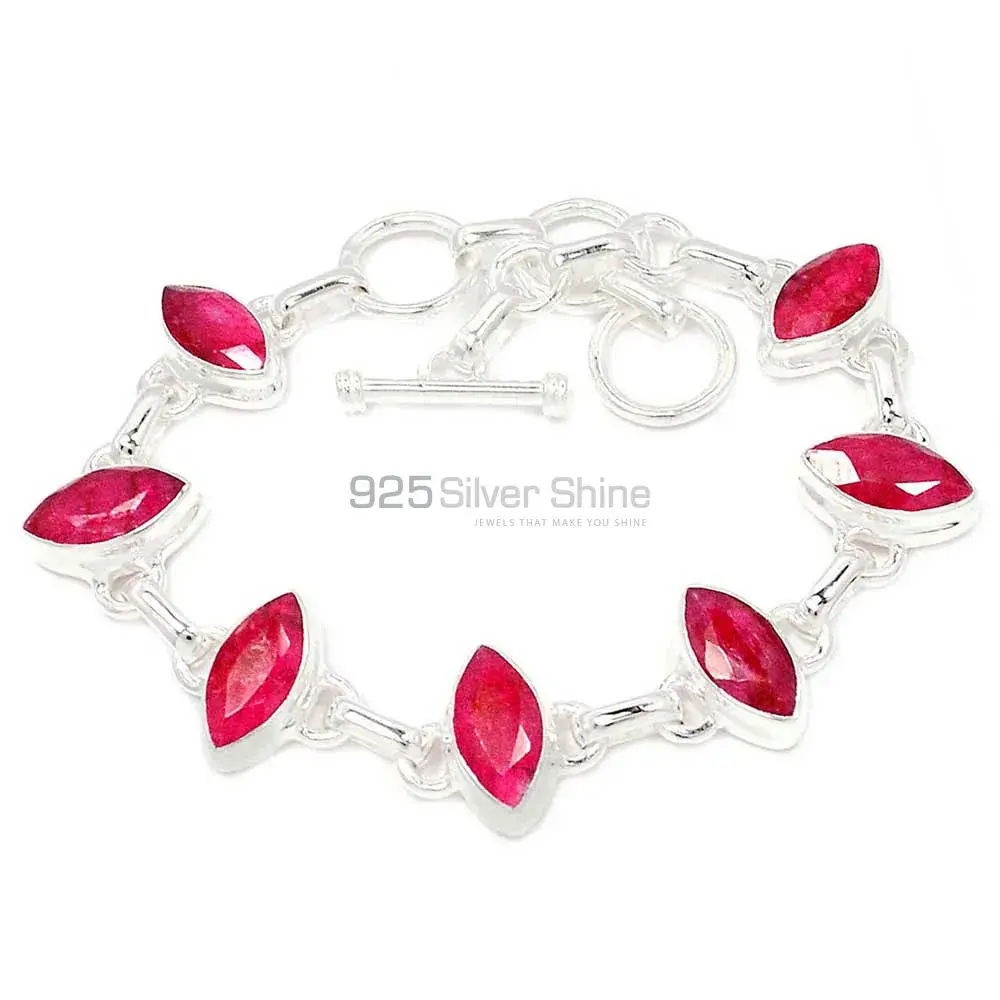 Solid Sterling Silver Handmade Bracelets In Dyed Ruby Gemstone Jewelry 925SB293-5