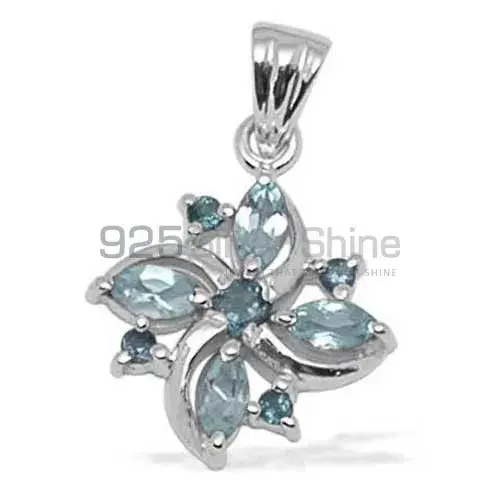 Solid Sterling Silver Handmade Pendants In Blue Topaz Gemstone Jewelry 925SP1382