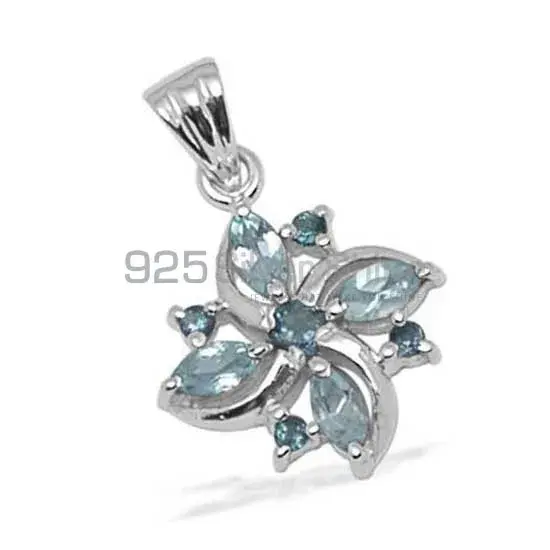 Best Quality Solid Sterling Silver Handmade Pendants In Blue Topaz Gemstone Jewelry 925SP1382_0