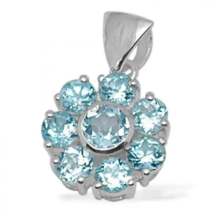 Solid Sterling Silver Handmade Pendants In Blue Topaz Gemstone Jewelry 925SP1432