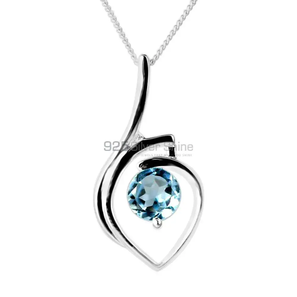 Solid Sterling Silver Handmade Pendants In Blue Topaz Gemstone Jewelry 925SP207-6_0