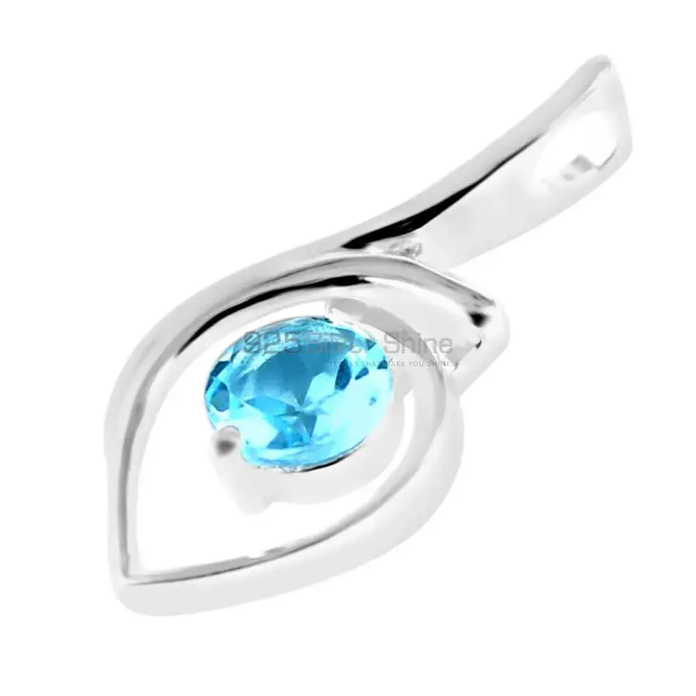 Solid Sterling Silver Handmade Pendants In Blue Topaz Gemstone Jewelry 925SP207-6_1