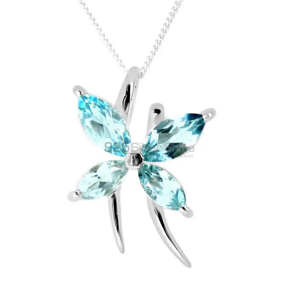 Solid Sterling Silver Handmade Pendants In Blue Topaz Gemstone Jewelry 925SP223-4